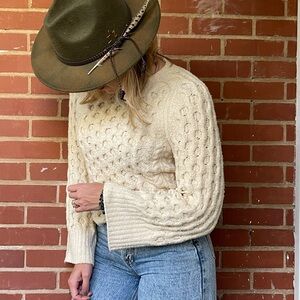 J. Crew Fisherman Cream Cable Knit Sweater